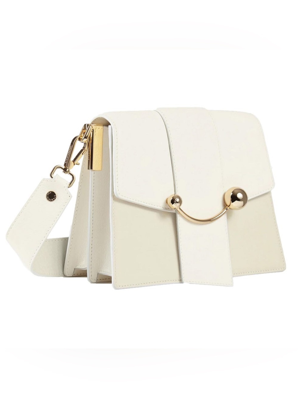 Strathberry White Leather Shoulder Bag with Gold Bar Detail